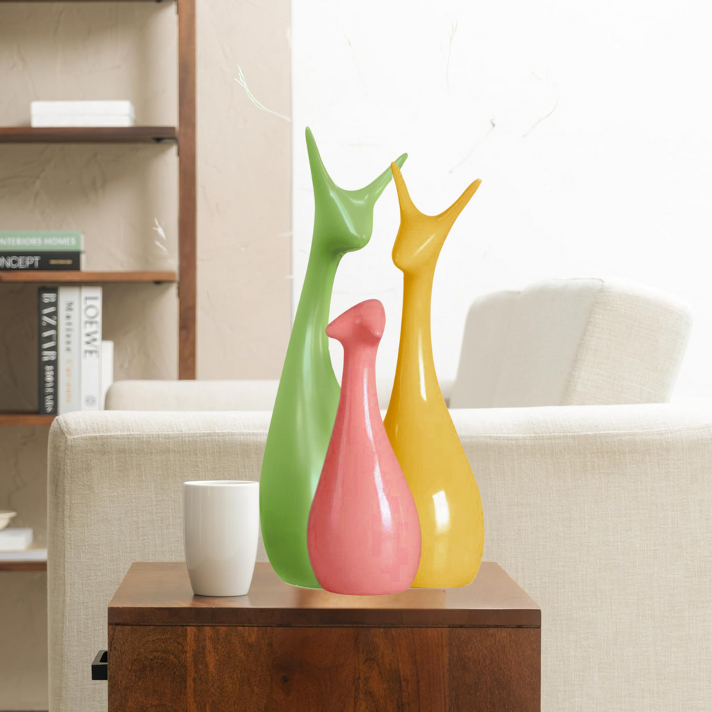 Home Decor Lucky Deer Family Statue Matte Finish Ceramic Figures showpiece for Home Decor Living Room - (Set of 3)