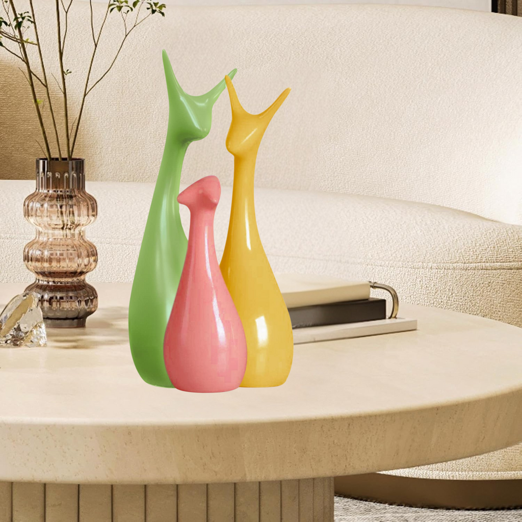 Home Decor Lucky Deer Family Statue Matte Finish Ceramic Figures showpiece for Home Decor Living Room - (Set of 3)