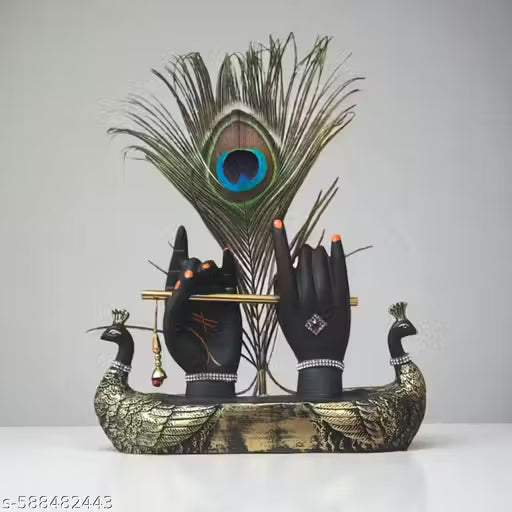 Double Peacock Antique Krishna Hand Showpiece with Flute