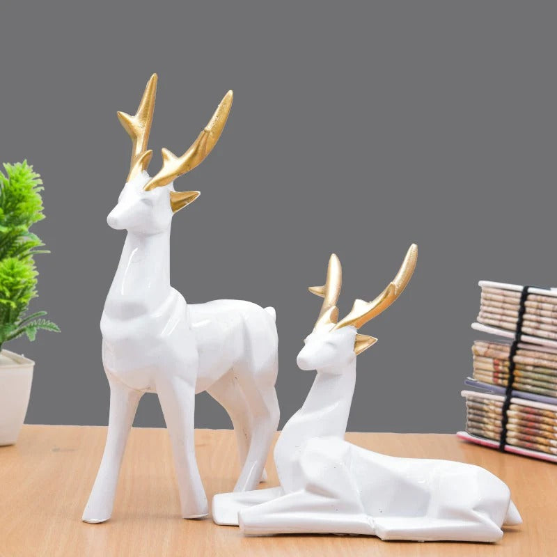 White Lucky Deer Set Handcraft Resin Animal Showpiece