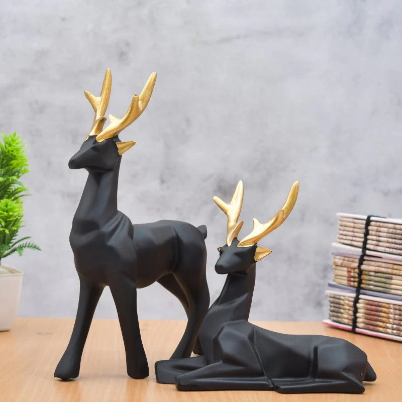 Set of 2 Resin Deer Sculptures – Symbol of Family, Love & Elegance