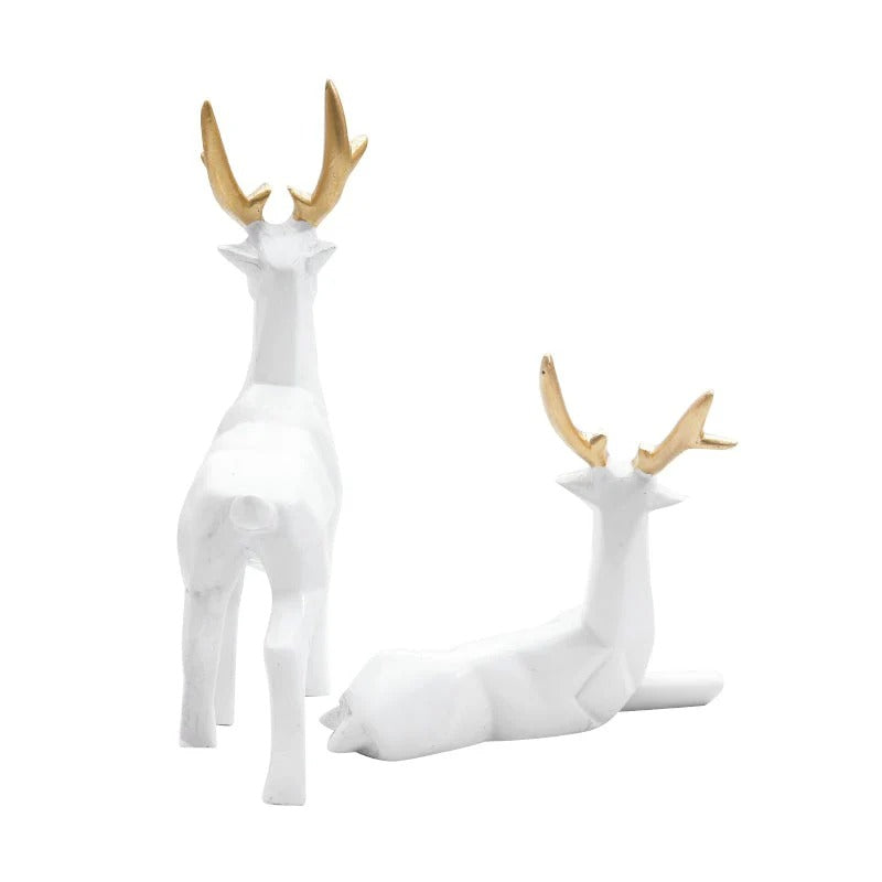 White Lucky Deer Set Handcraft Resin Animal Showpiece