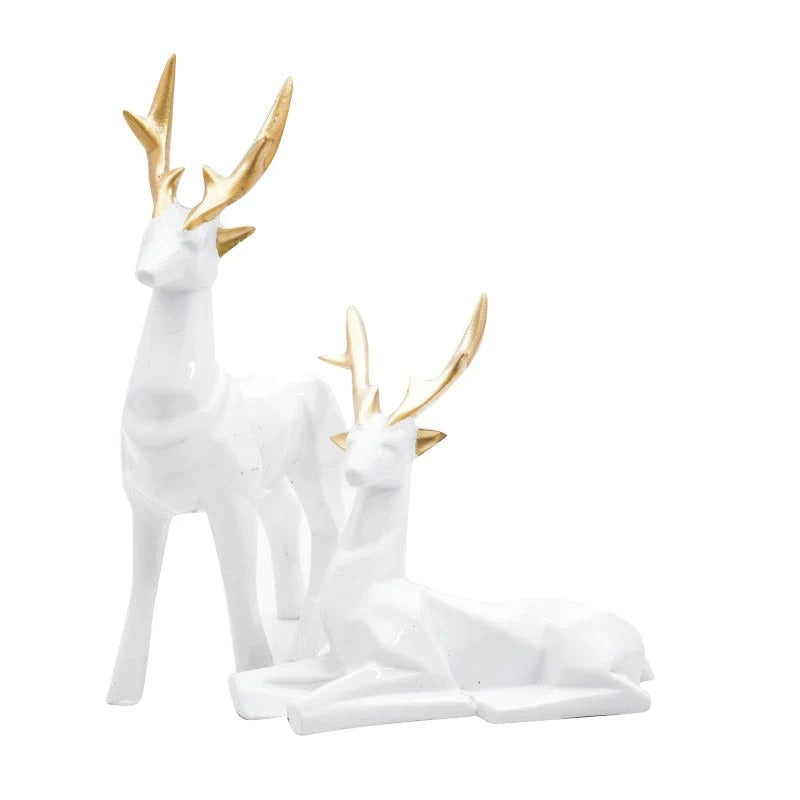 White Lucky Deer Set Handcraft Resin Animal Showpiece