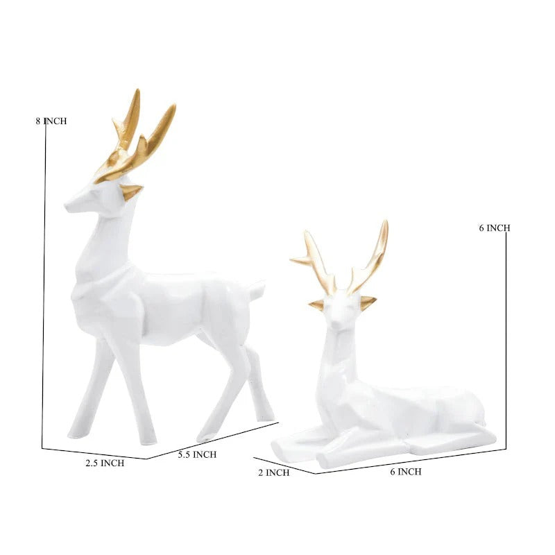 White Lucky Deer Set Handcraft Resin Animal Showpiece